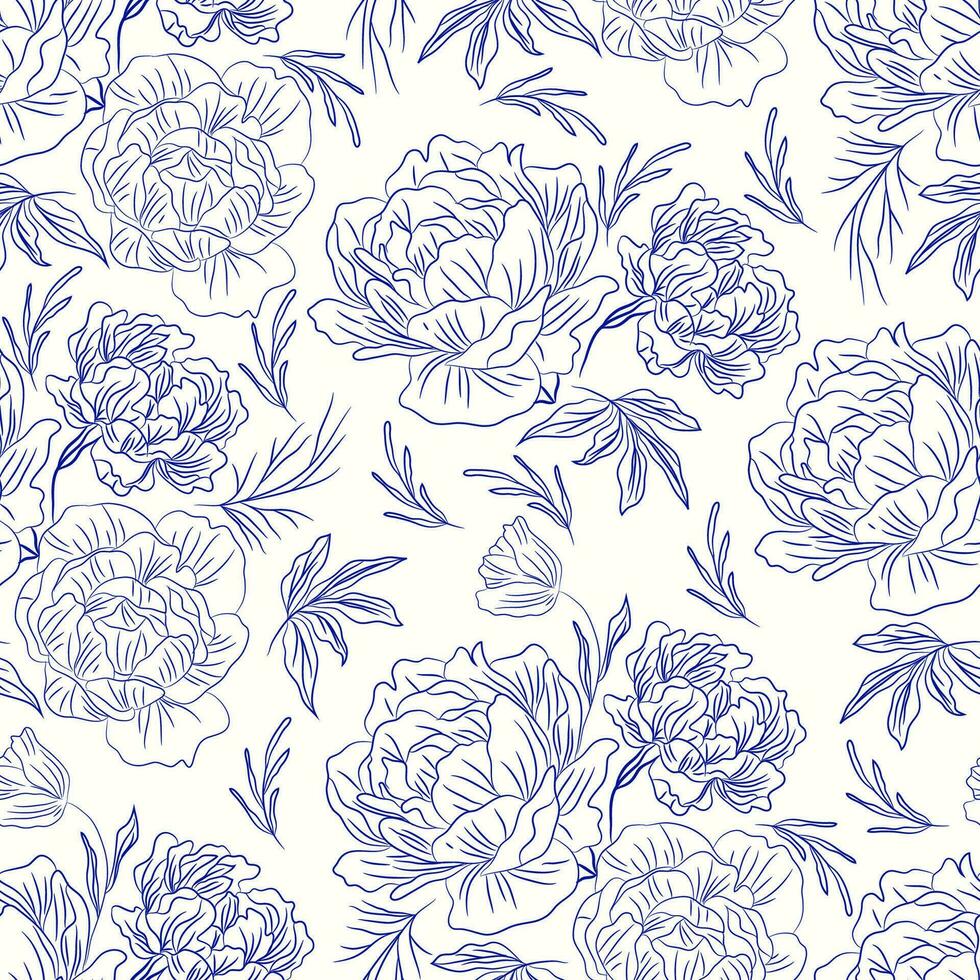 Seamless flowers pattern line drawing vector