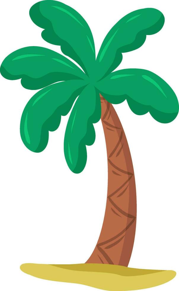 A palm tree standing out against a white background. A beautiful palm tree with green leaves.  Vector illustration for badge, logo, print, postcard, cover, case, invitation, logo, label.
