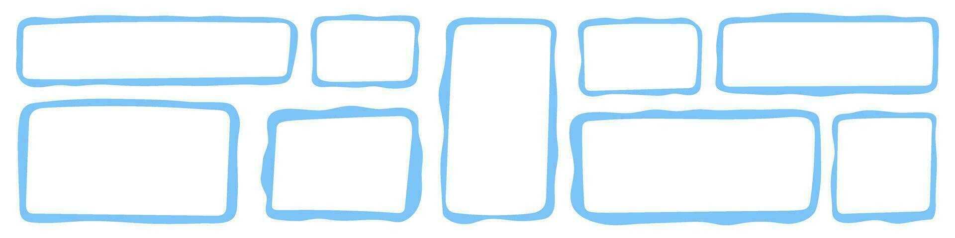 Rectangle blue borderline. square shape outline on hand drawing style.Flat vector isolated illustration