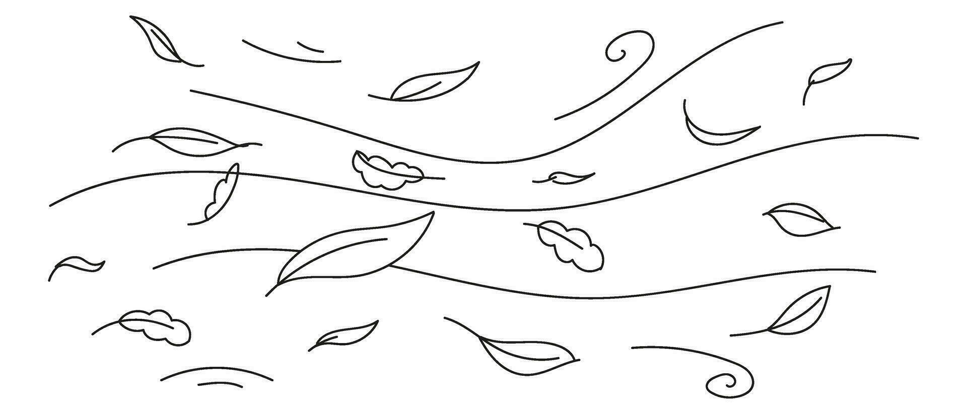 garabatear viento que lleva caído hojas. línea Arte vector aislado ilustración