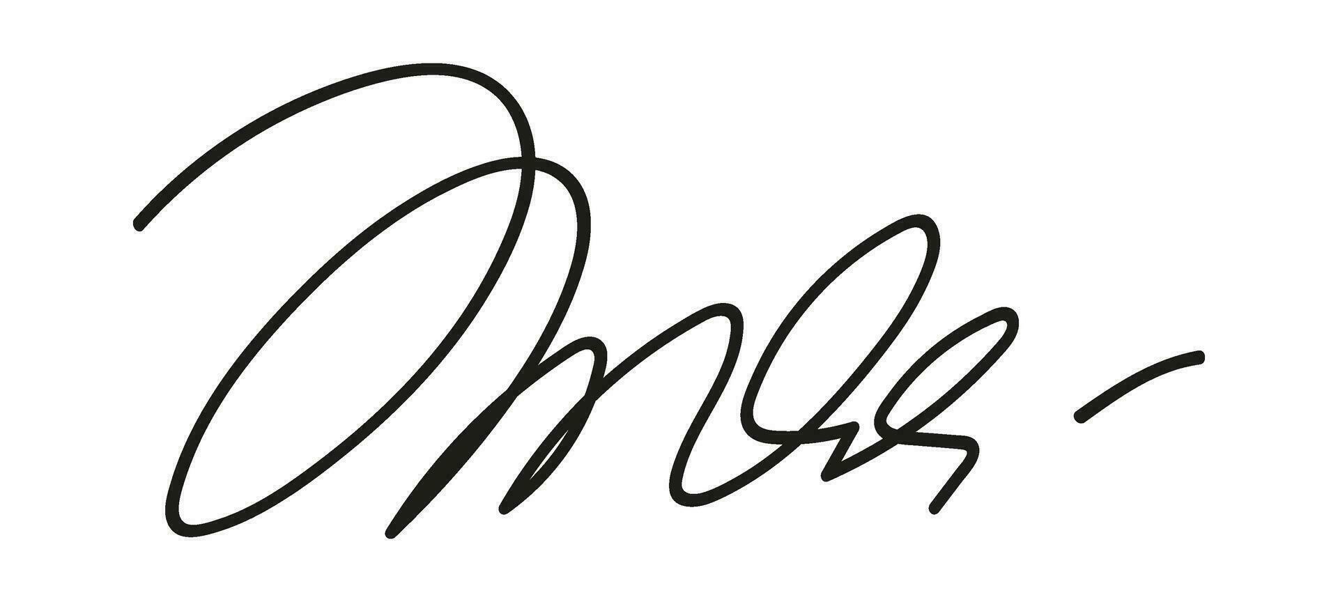 Fake autograph samples. Hand-drawn signatures, examples of documents, certificates and contracts with inked and handwritten lettering. vector