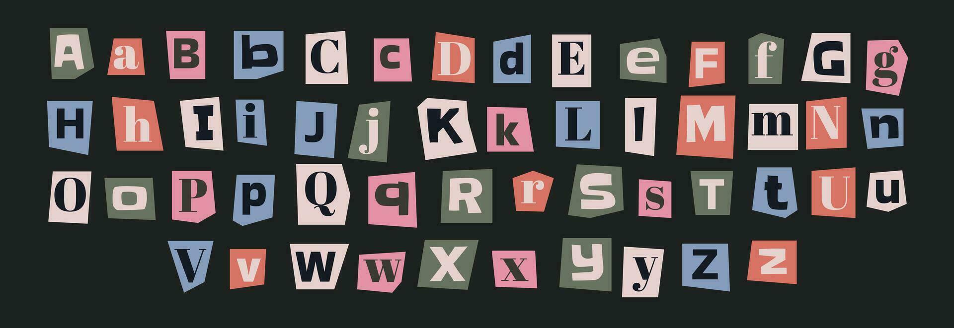 Cut out ransom Alphabet Letters set. Magazine Anonymous Note Font. Collage design elements vector