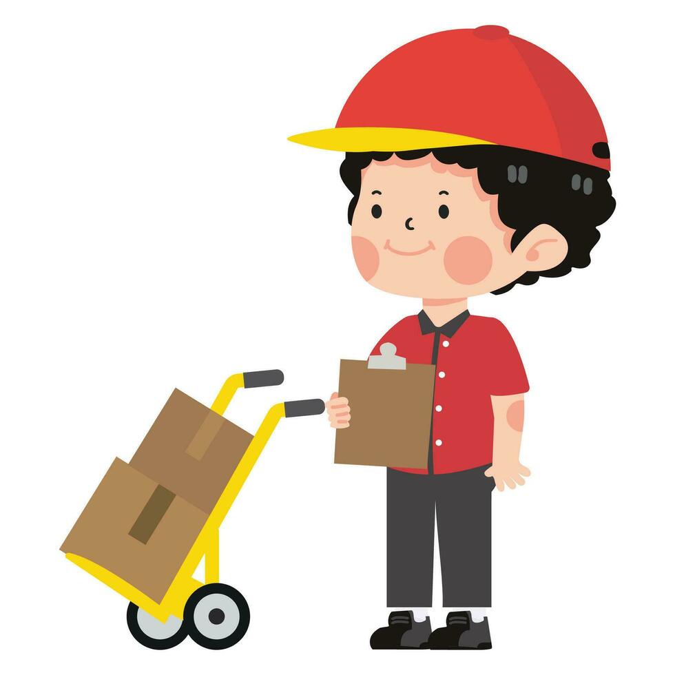 Delivery man with delivery cart vector