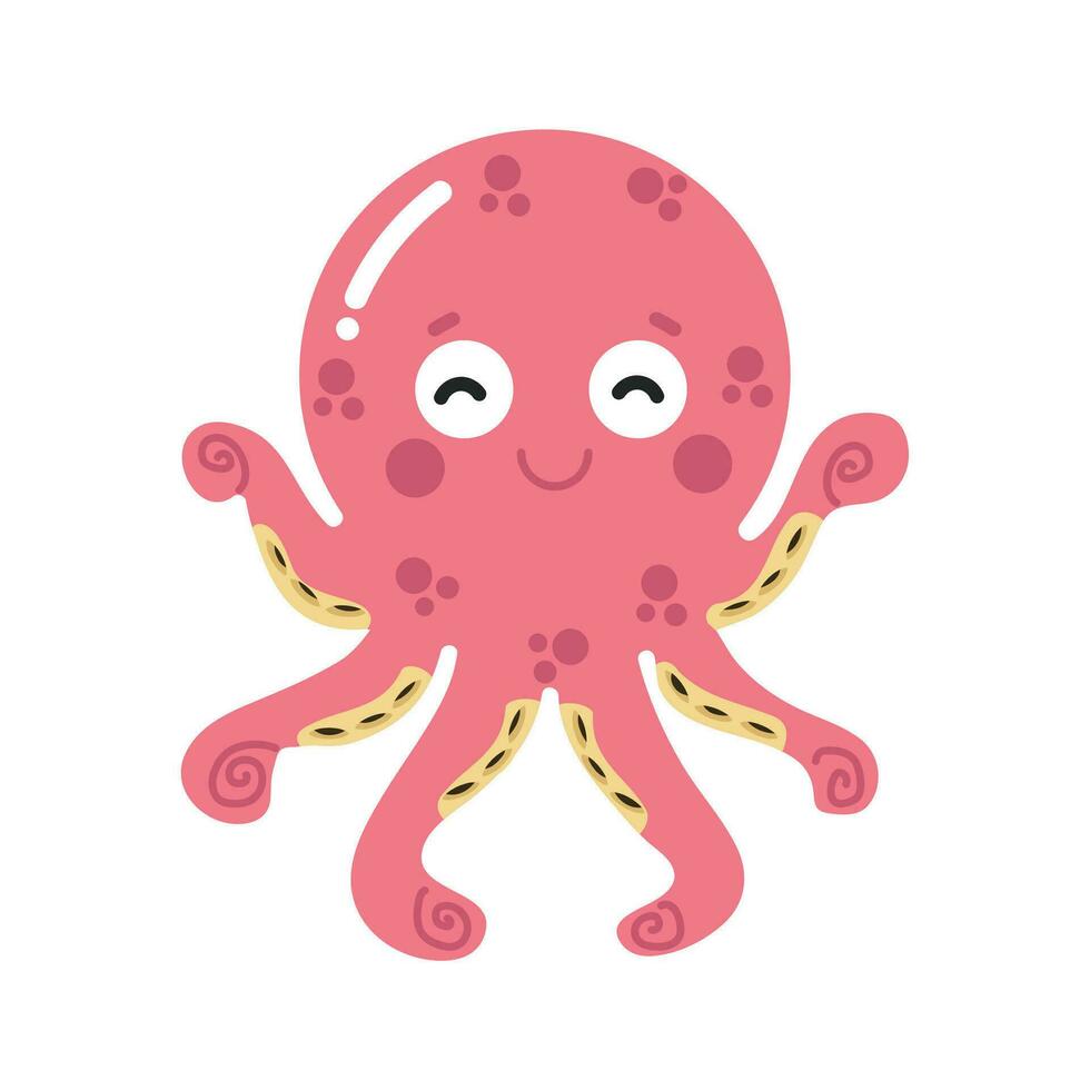 Cute Pink little  octopus cartoon vector