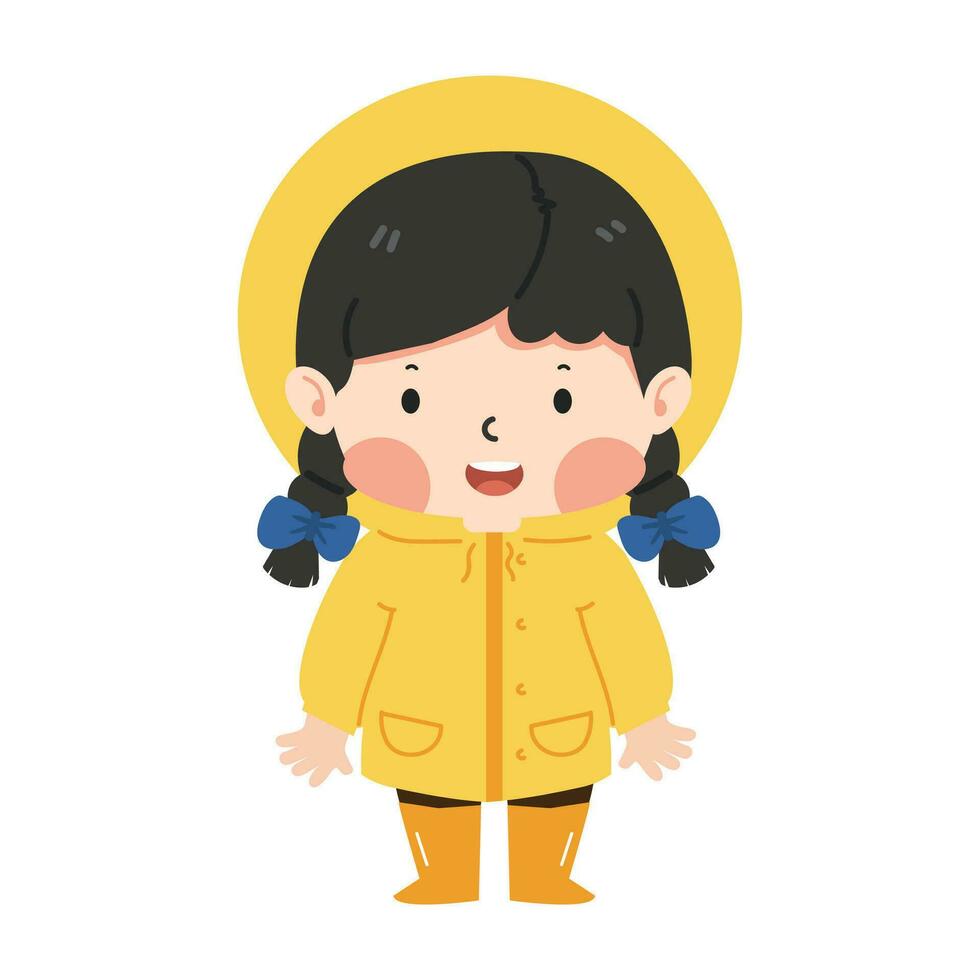 pequeño niño vistiendo un amarillo impermeable vector