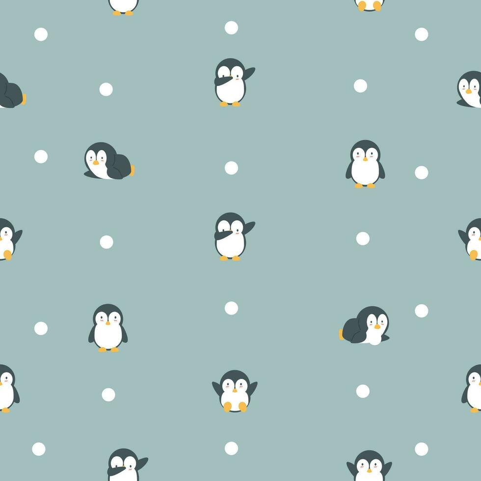 cartoon penguin doodle seamless pattern vector