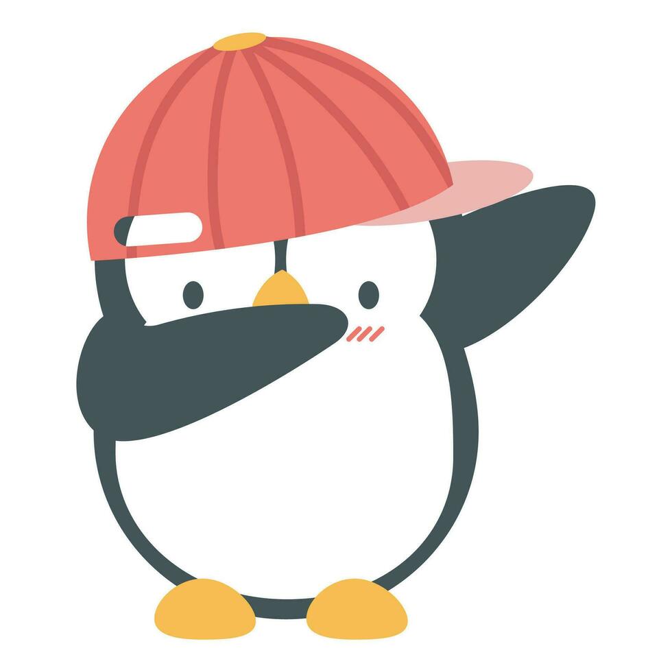 linda pingüino frotando con vistiendo sombrero vector