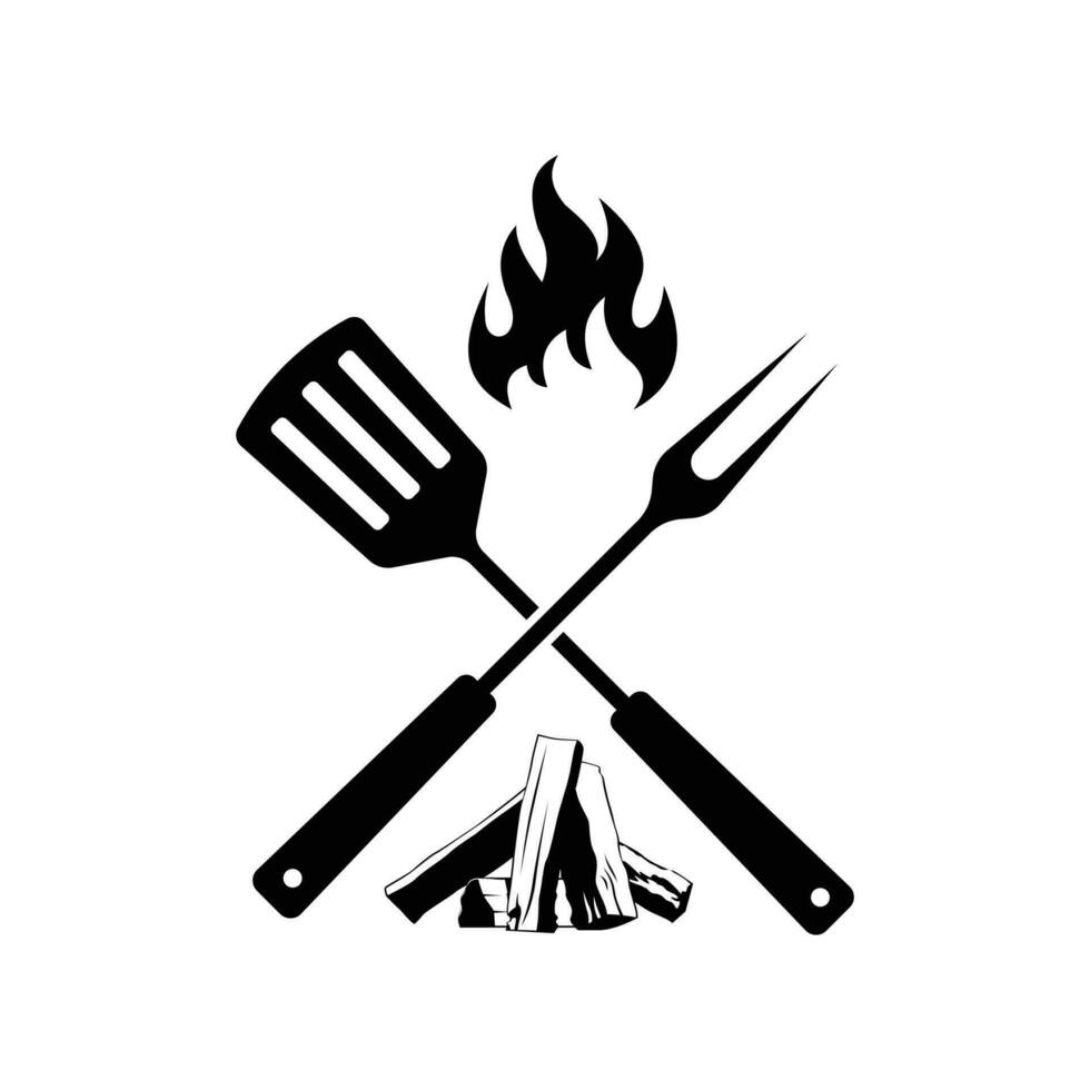 Perforated barbeque spatulas with fire icon. Grill Tools and Accessories. Barbeque Vector design