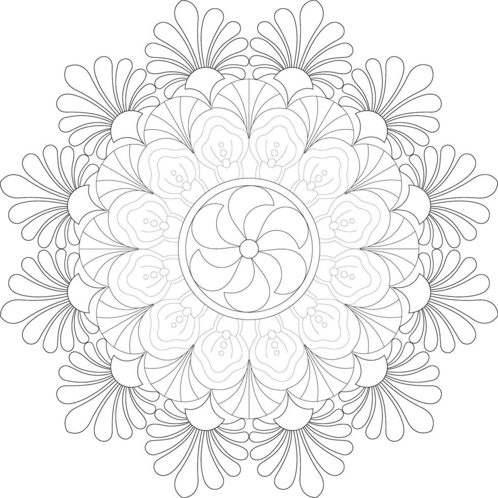 Unique complex mandala coloring book page design vector
