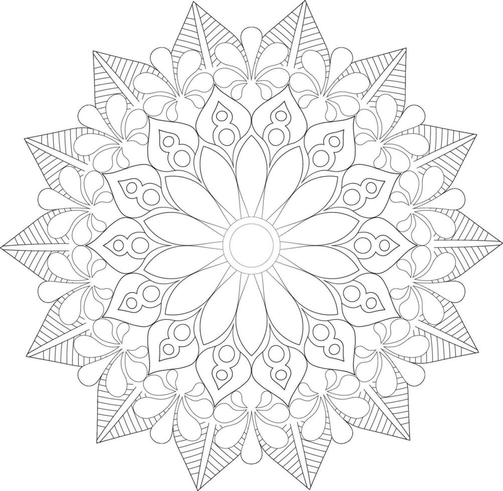 Unique complex mandala coloring book page design vector
