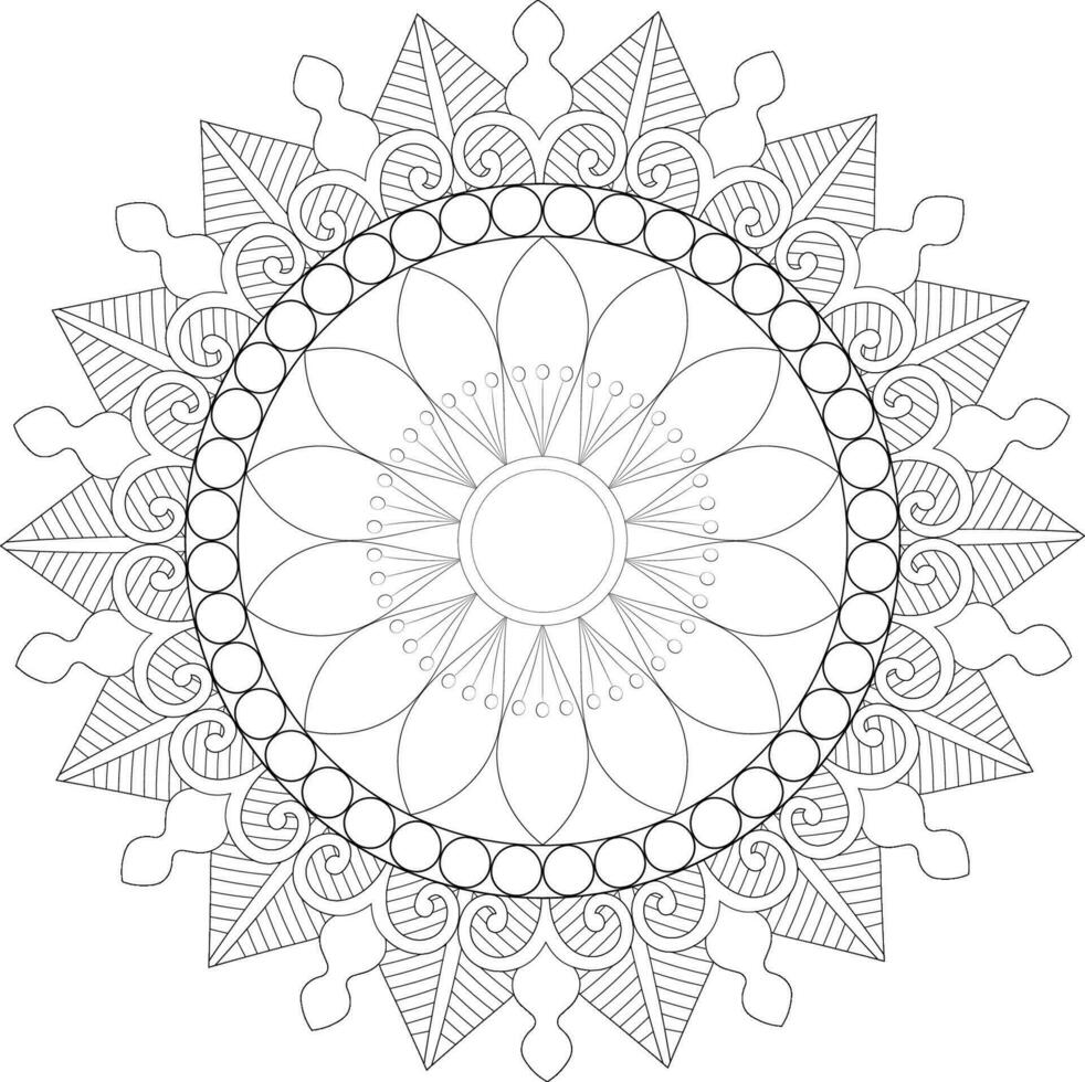 Unique complex mandala coloring book page design vector