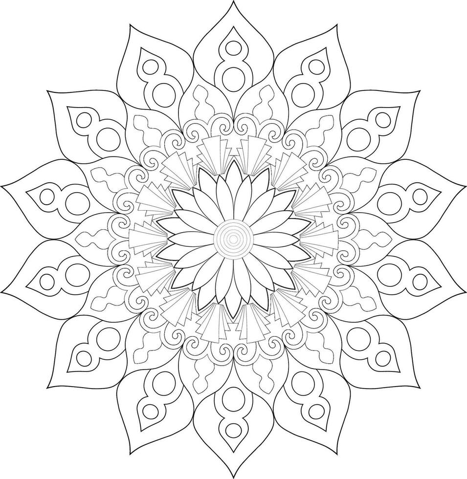 Unique complex mandala coloring book page design vector