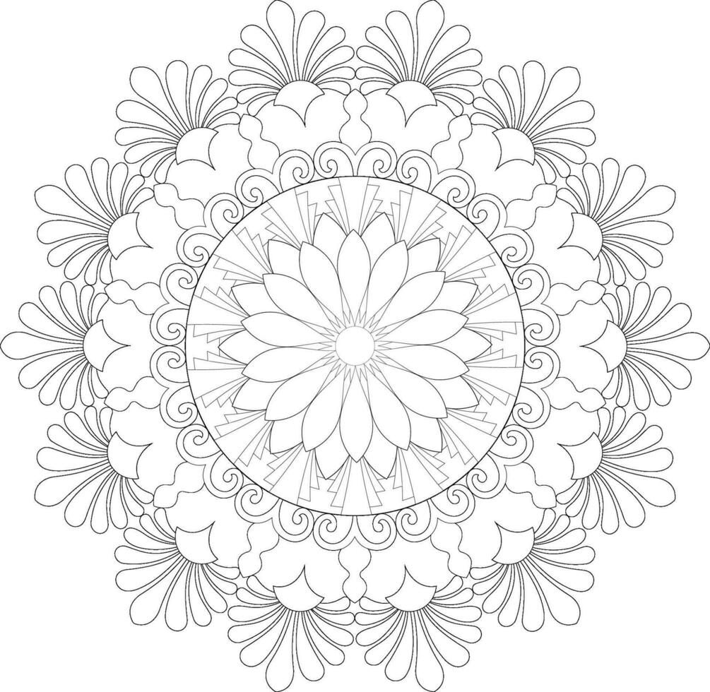 Unique complex mandala coloring book page design vector