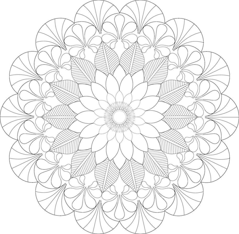 Unique complex mandala coloring book page design vector