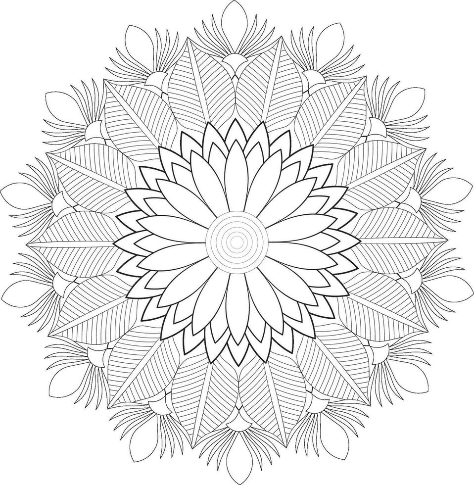 Unique complex mandala coloring book page design vector