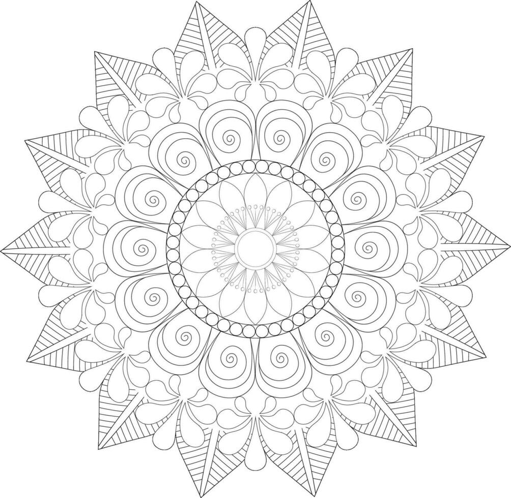 Unique complex mandala coloring book page design vector