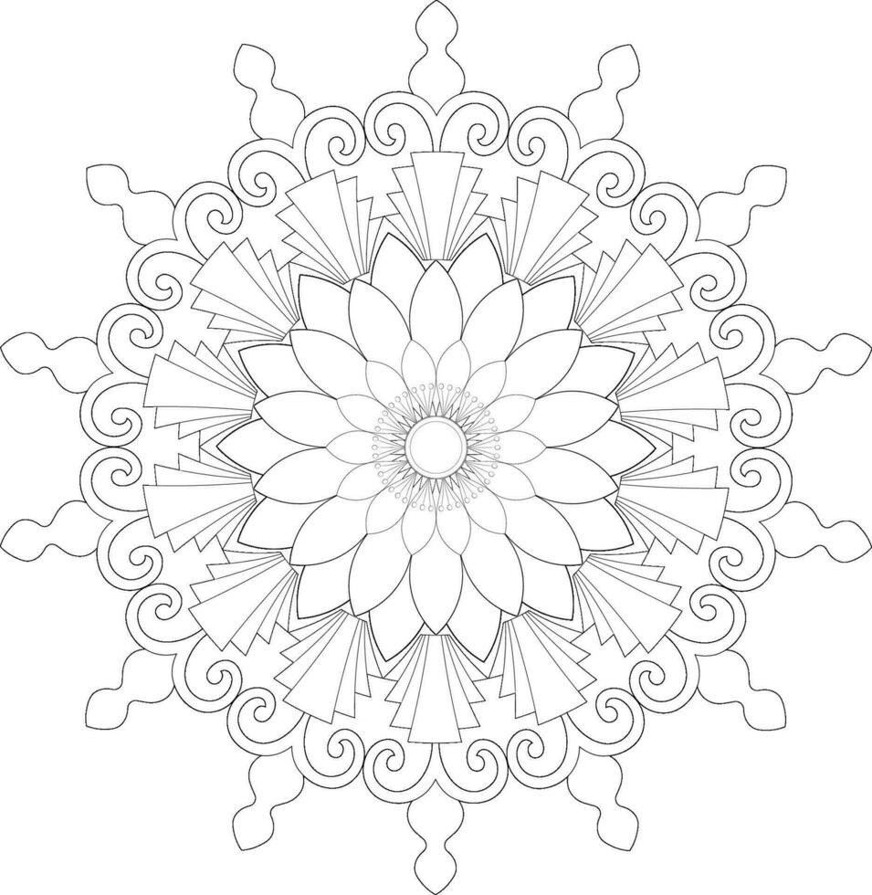 Unique complex mandala coloring book page design vector