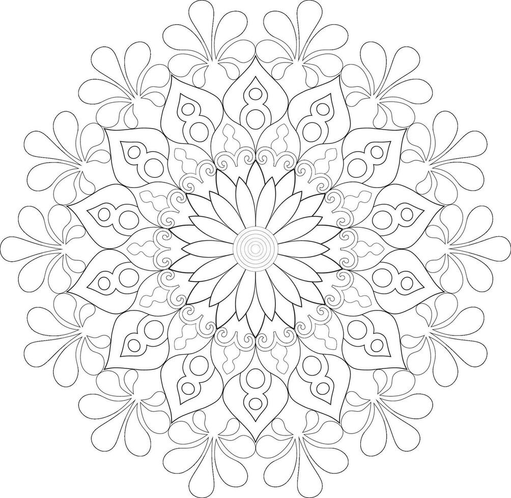Unique complex mandala coloring book page design vector