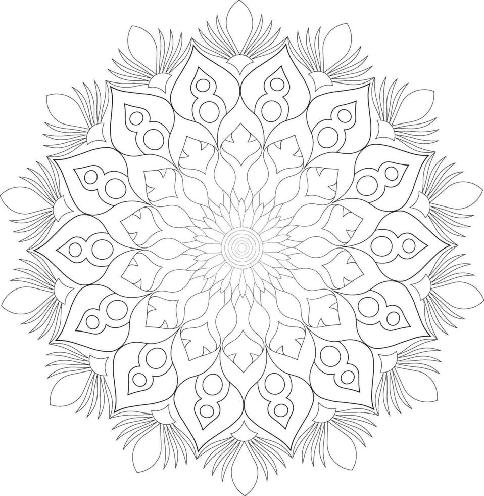 Unique complex mandala coloring book page design vector