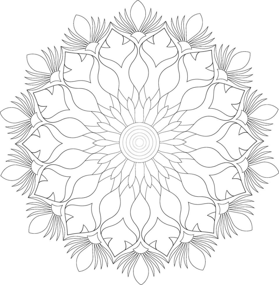 Unique complex mandala coloring book page design vector