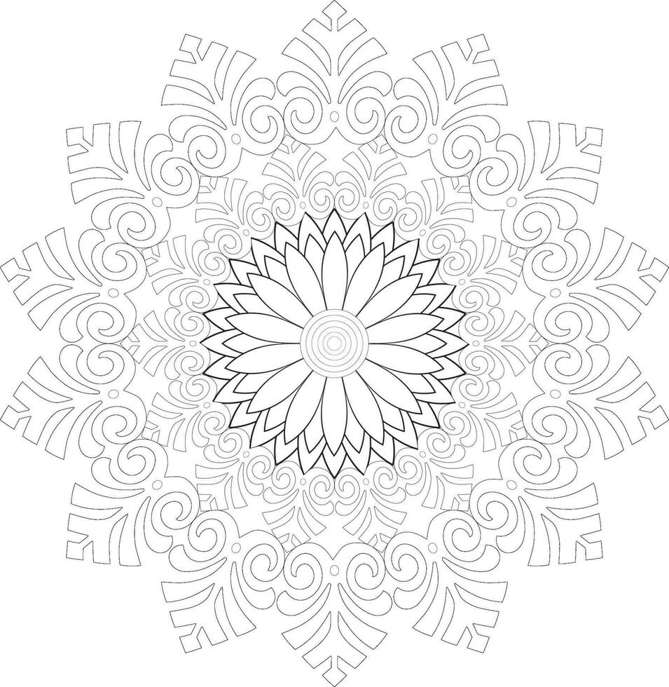 Unique complex mandala coloring book page design vector