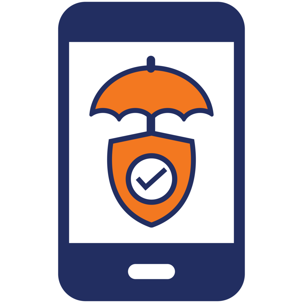 shield icon on phone buy insurance online flat icon design png