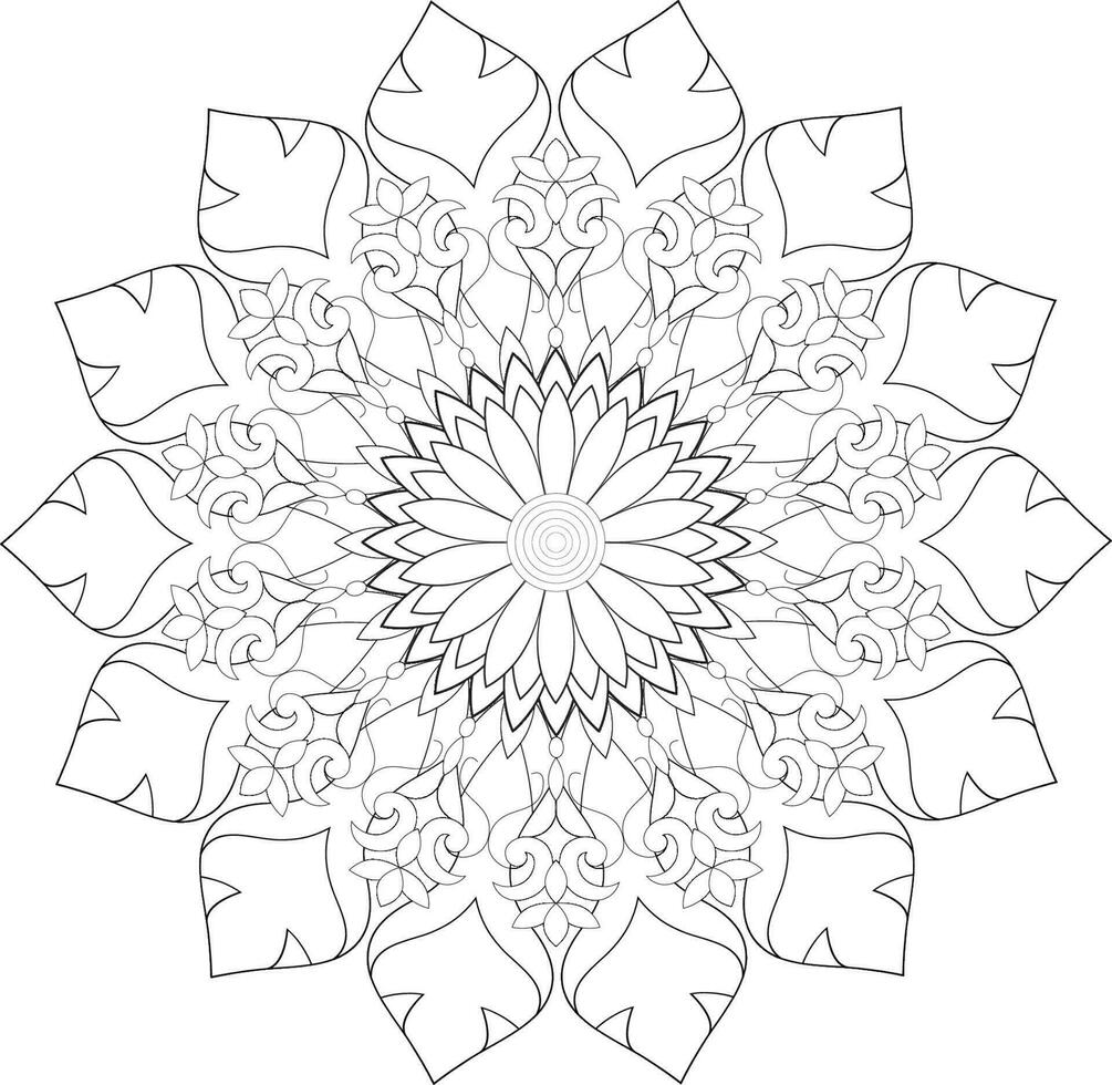 Unique complex mandala coloring book page design vector