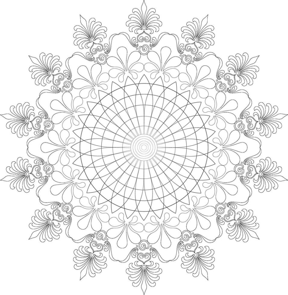 Unique complex mandala coloring book page design vector