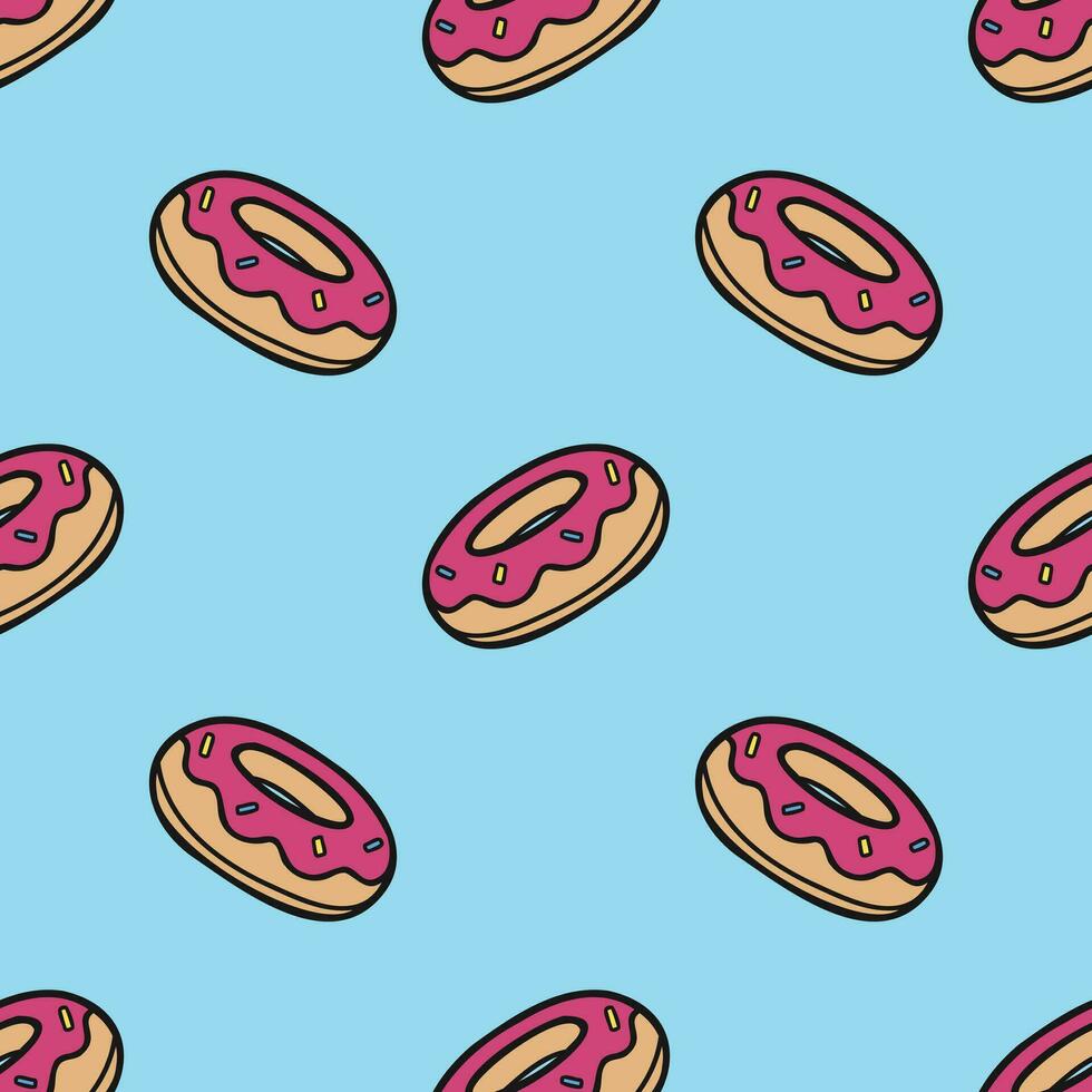 pink elements strawberry donut dessert seamless pattern vector