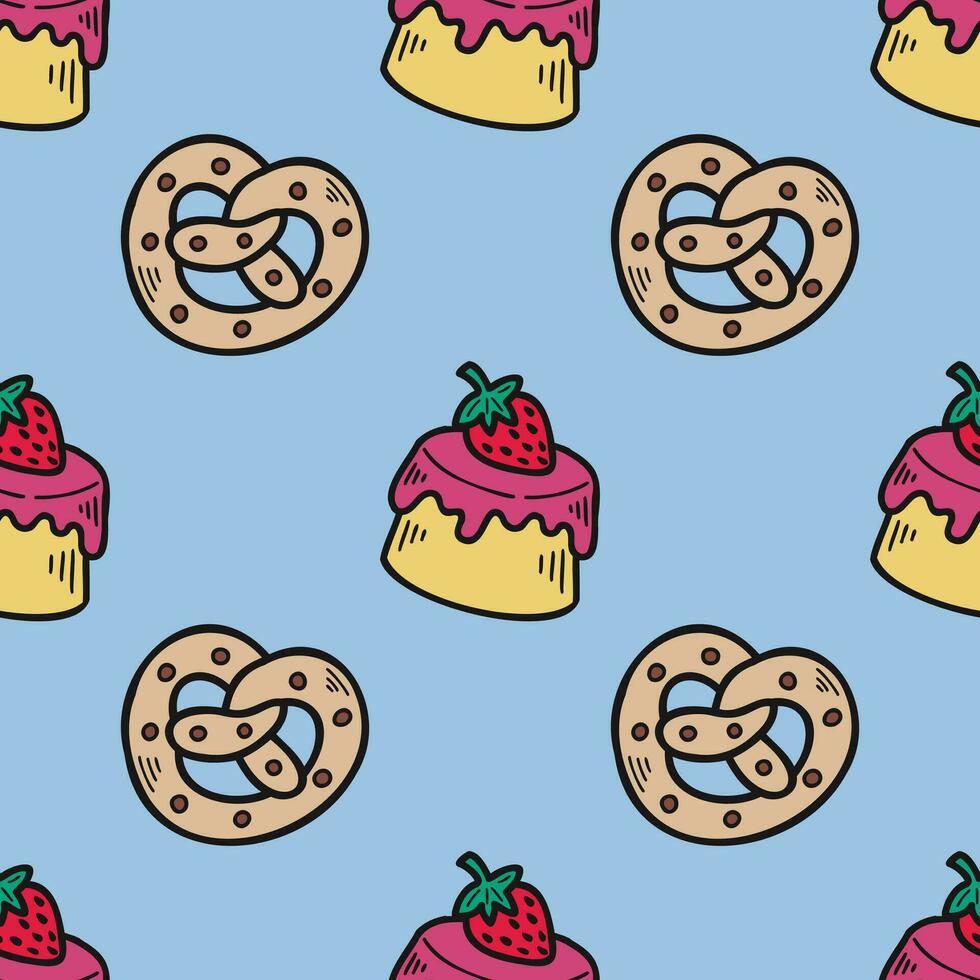 pink elements strawberry dessert seamless pattern vector