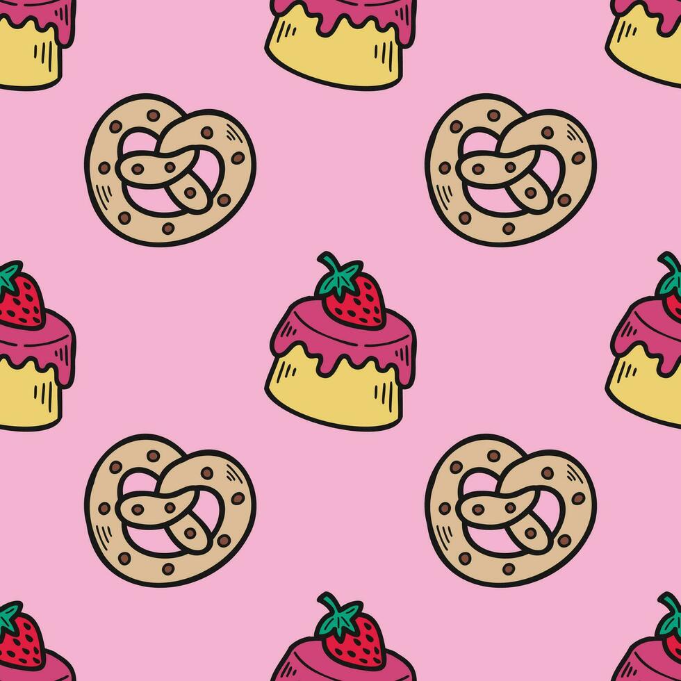 pink elements strawberry dessert pink seamless pattern vector