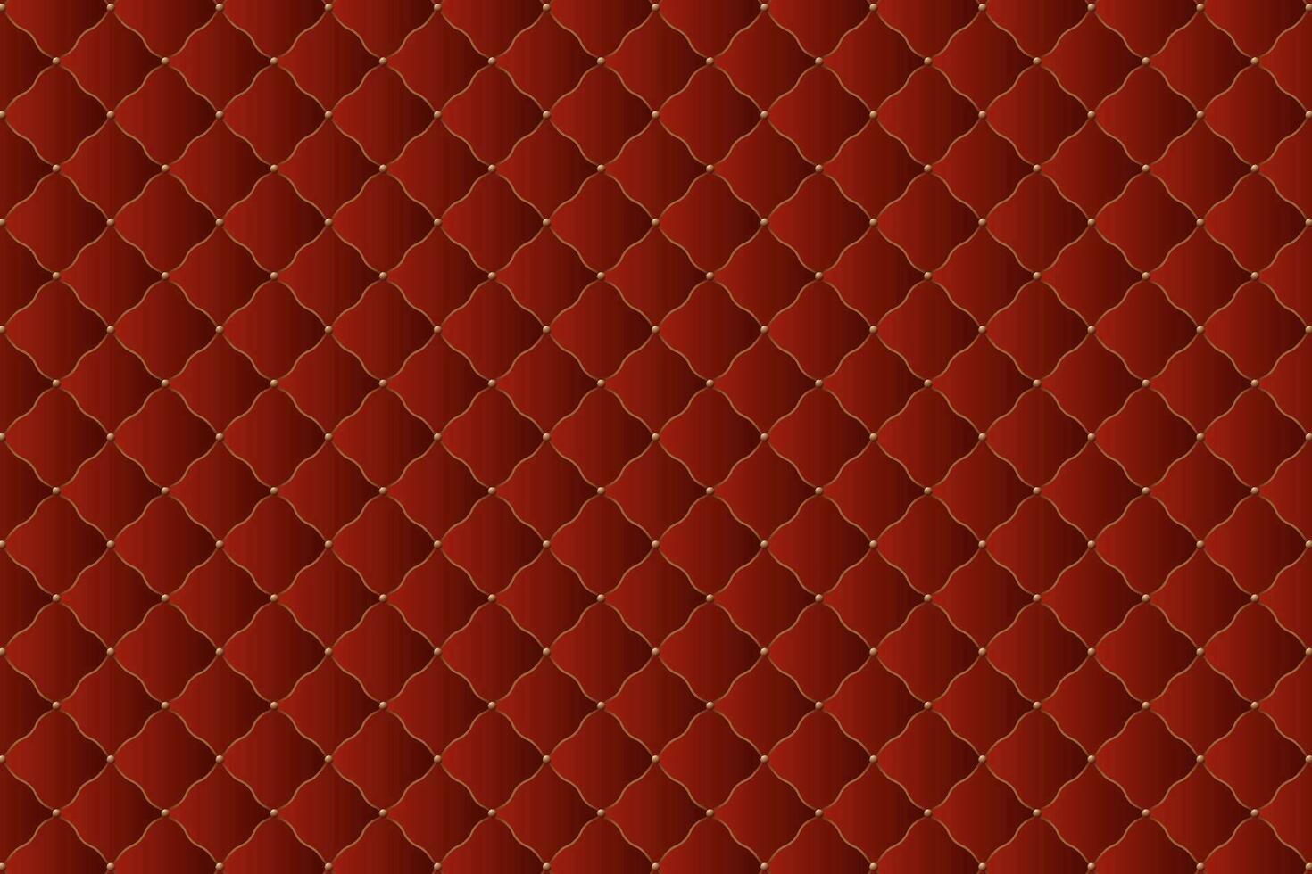 Luxury red velvet upholstery background with golden beads and chains. Seamless vector illustration.