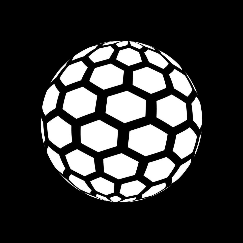 3d white halftone hexagon globe spiral isolated on black background. Hexagonal spherical shape circle vector illustration.