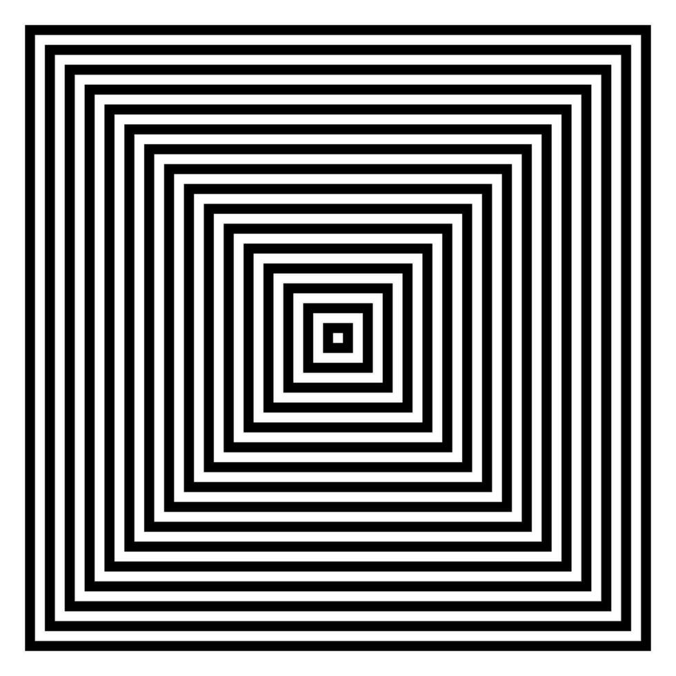 3d black and white optical illusion hipster style square spiral. Op art squarish ornament vector illustration.