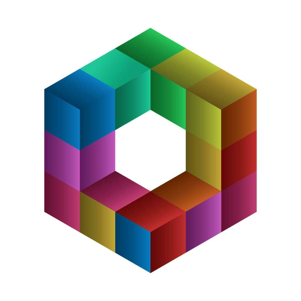 Colorful gradient geometric hexagon cube vector illustration. Hexagonal cubes structure.