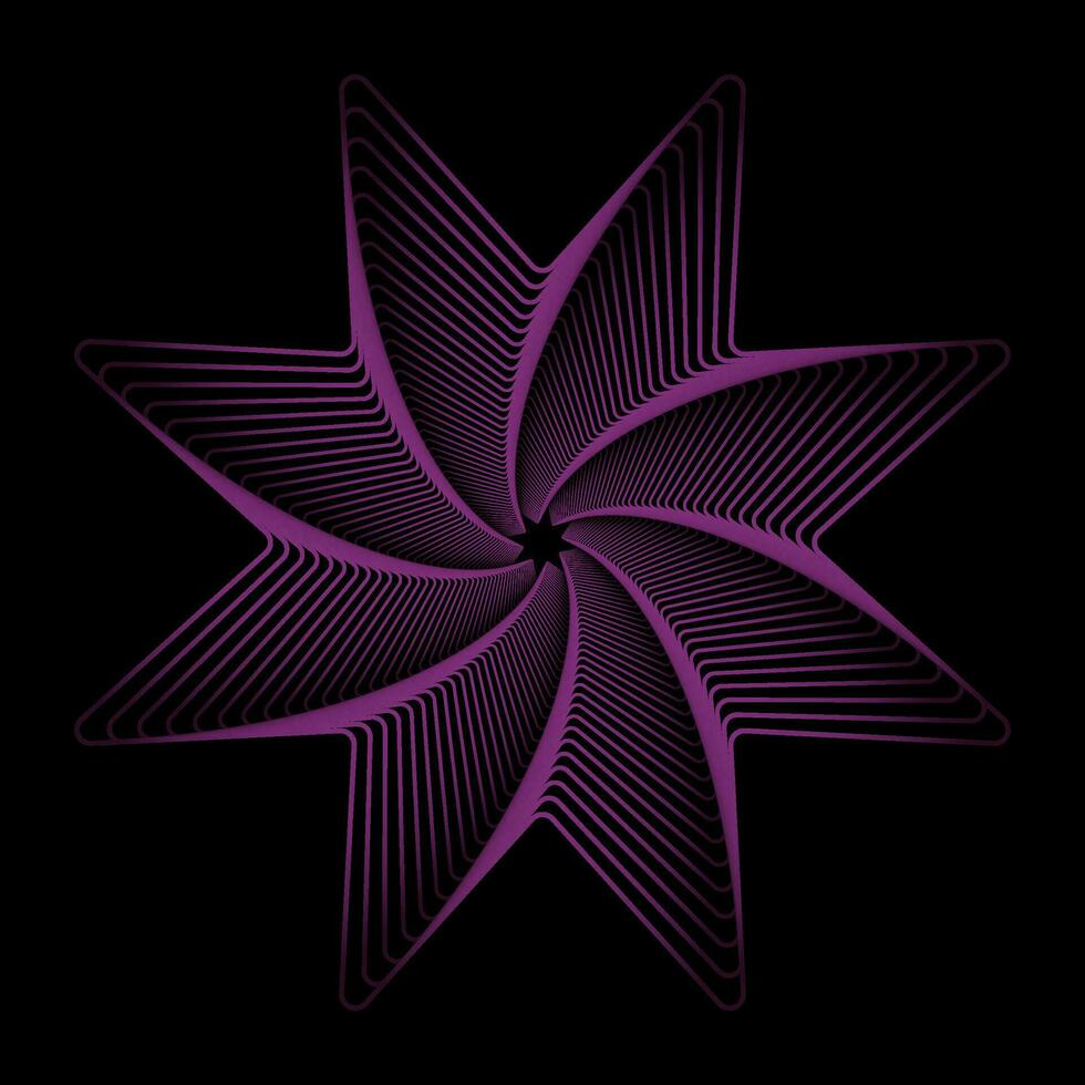 Purple star spirograph structure pattern logo isolated on black background. Rainbow decorative element vector illustration.