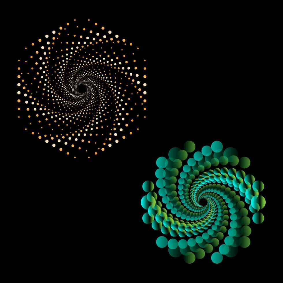 Colorful dotted hexagon spiral vortex logos vector illustration.