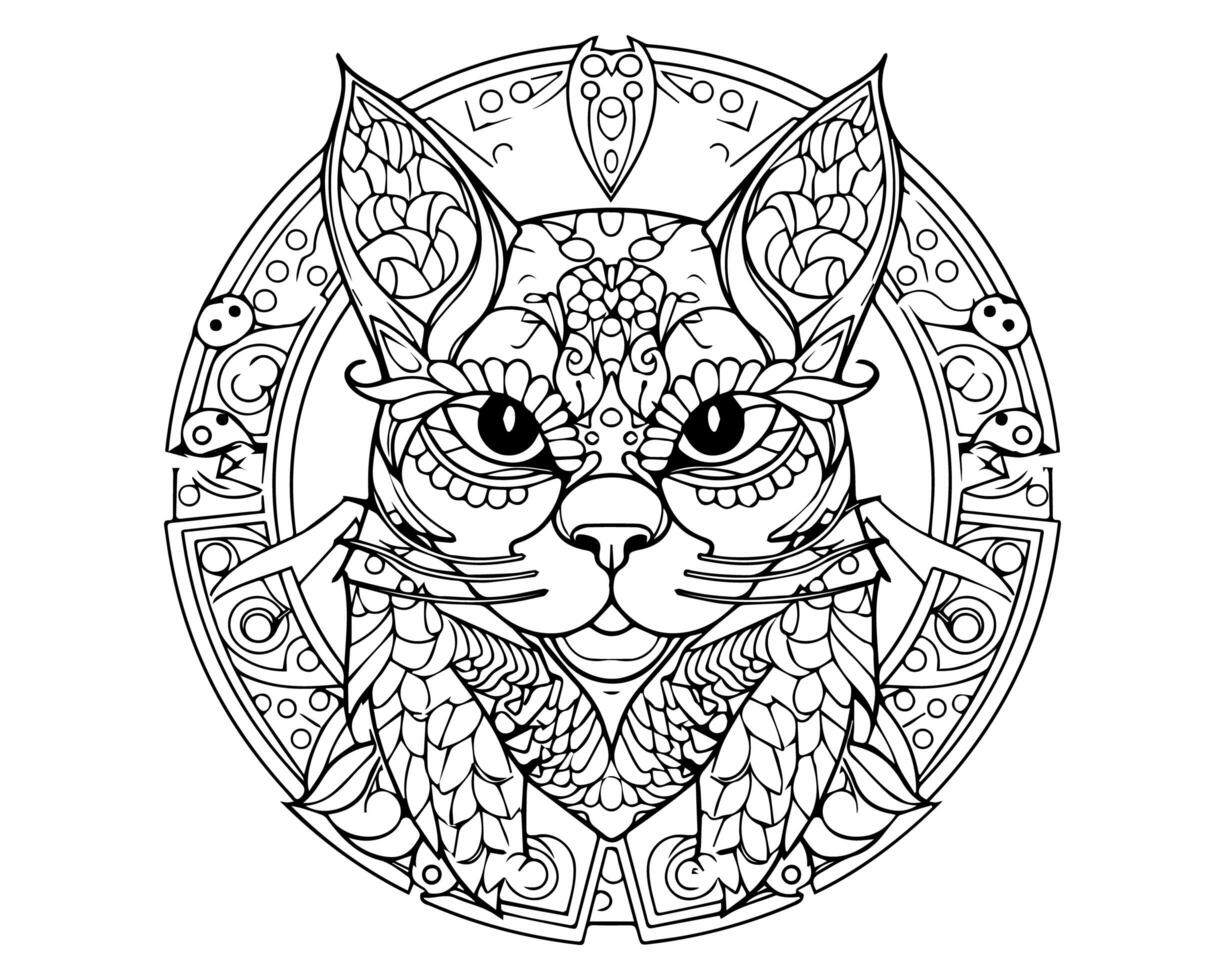 Wolf head mandala line art coloring page design photo