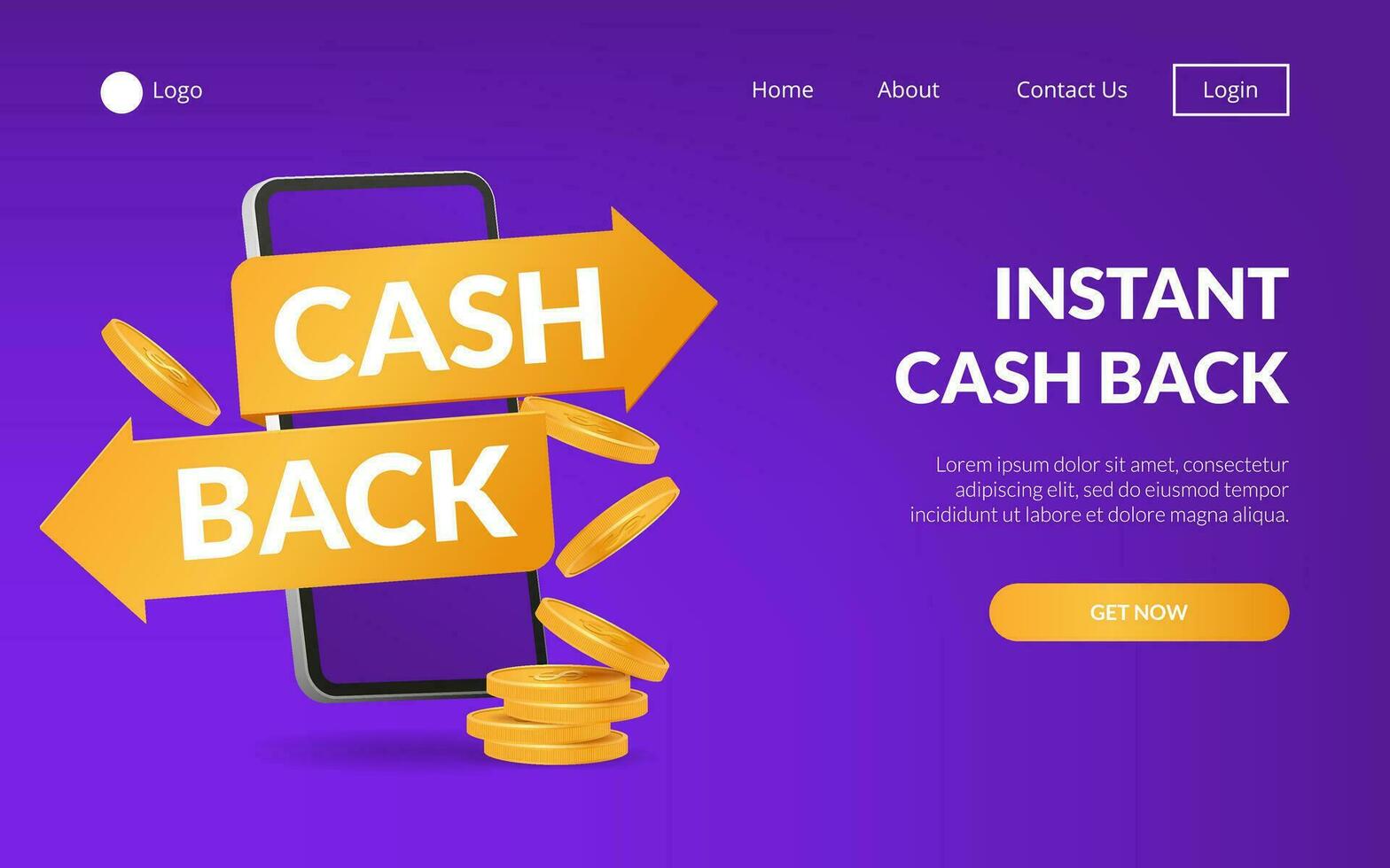3D vector image with a golden cashback symbol, representing instant cashback satisfaction. Perfect for banners, promotions, and retail businesses. Features a pile of golden coins