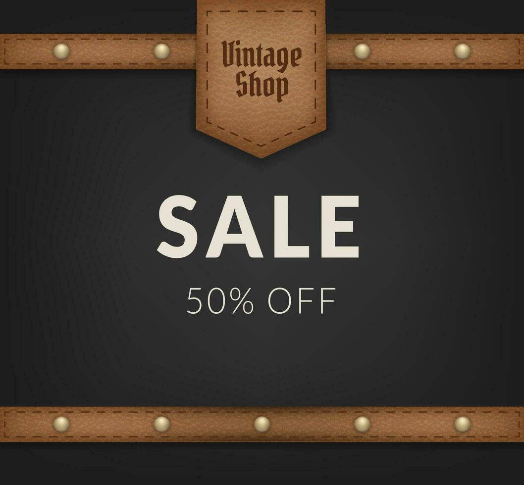 Realistic illustration of a vintage leather label with blank space for advertising, perfect for clothing and fashion designs. Great for retro and vintage shop themes. Sale banner for Vintage shop vector