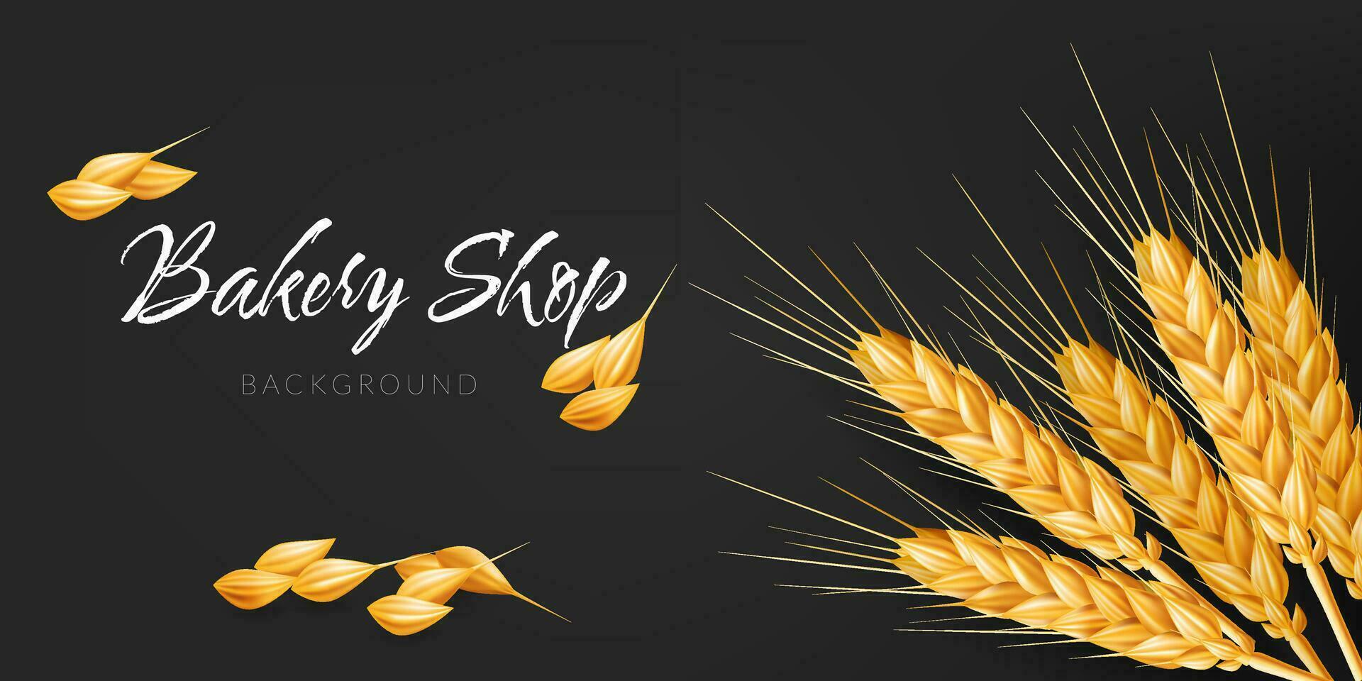 Realistic 3D illustration of golden wheat spikes, rye, and dry texture on a black background. Perfect for agriculture, farming, and autumn themed designs. Represents premium quality, organic, bakery vector