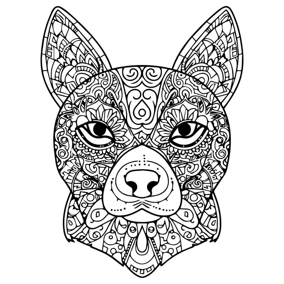 Cute dog head mandala coloring page design photo