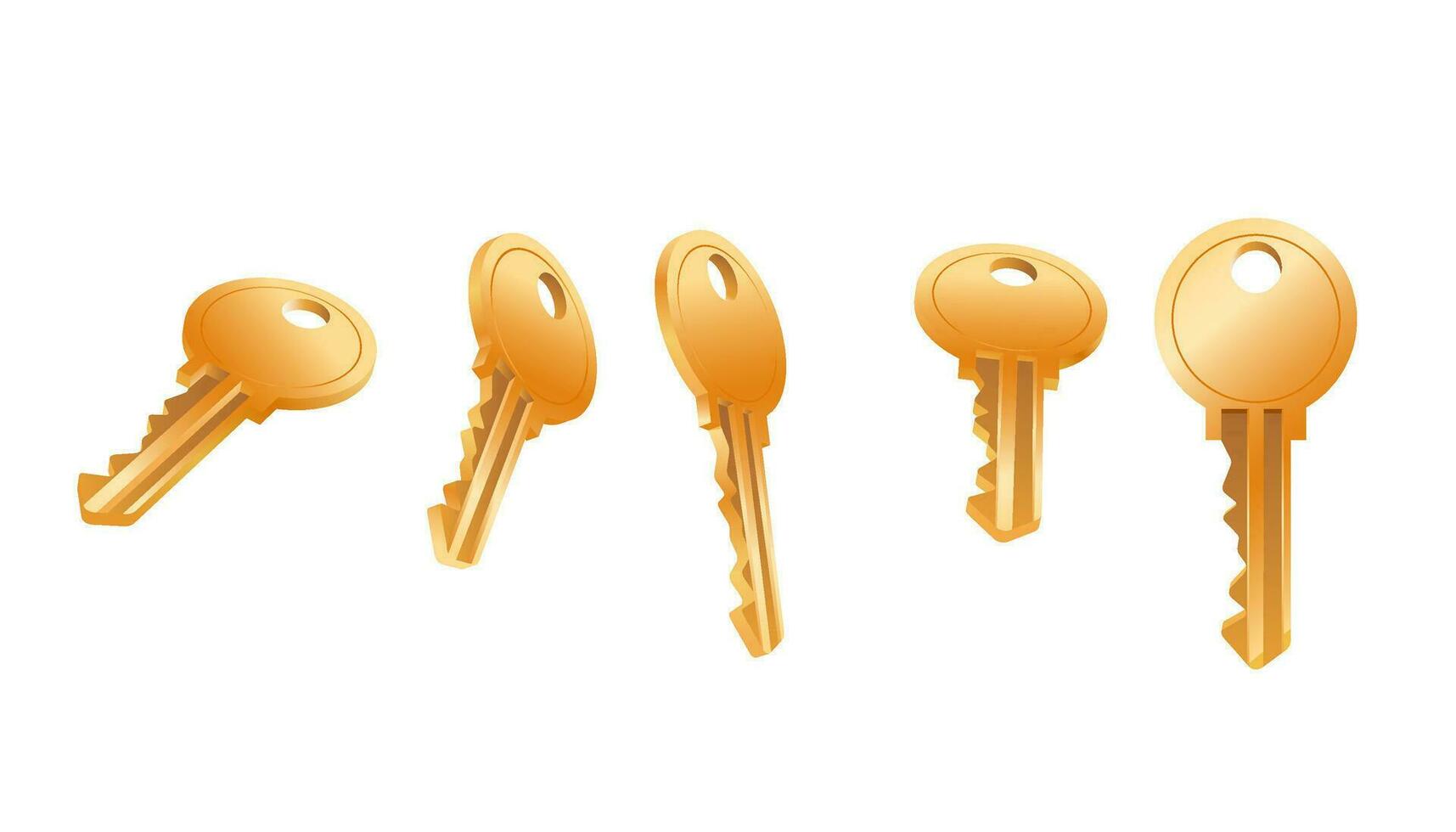 Realistic golden key. Metallic key for home door locks. Vector illustration 3D realistic collection isolated on white. Real estate concept