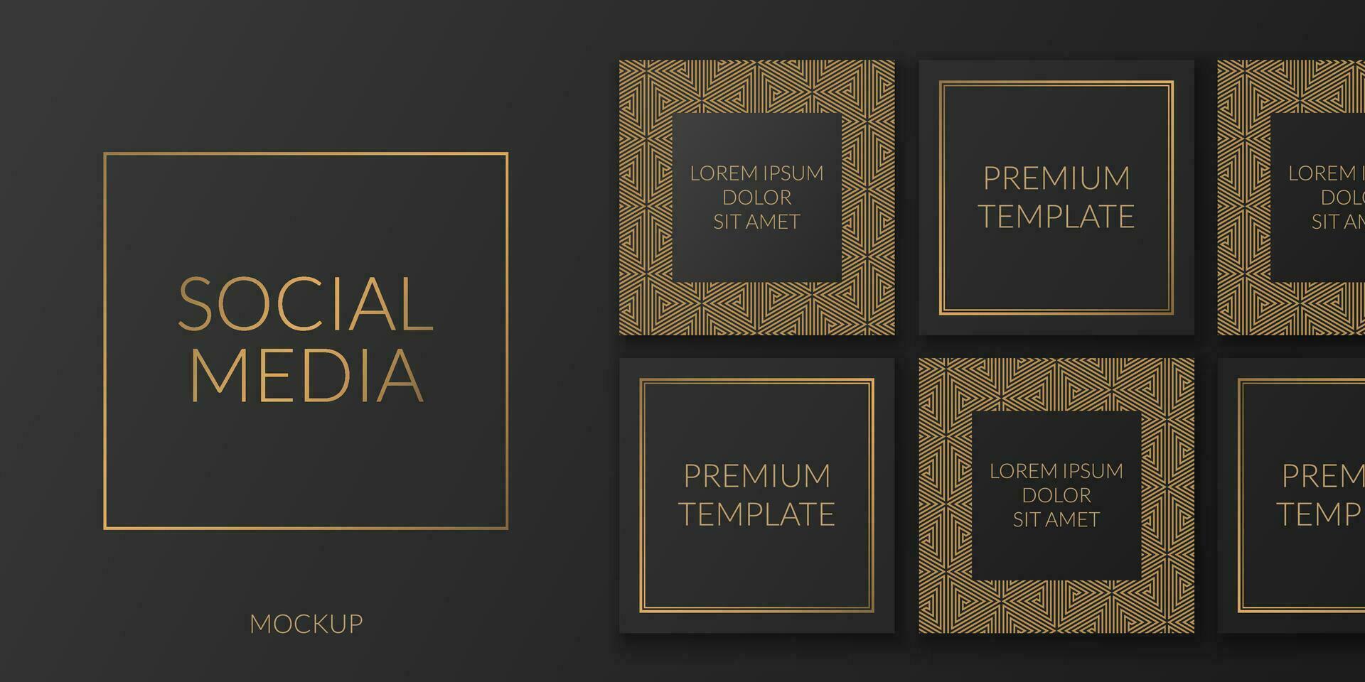 3D collage vector image featuring a grid feed of posts. Mockup template perfect for advertising, branding, and social media themes. Black and gold accents create a luxurious and modern look