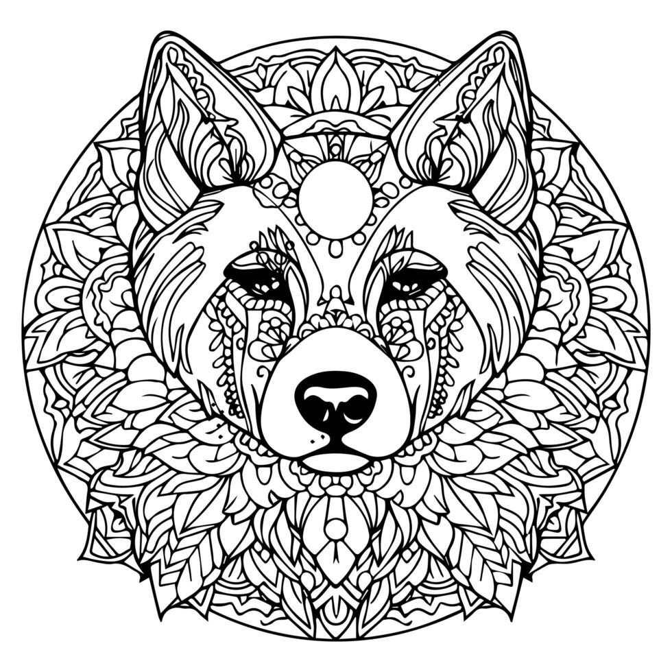 Mandala Wolf line art coloring book page illustration photo