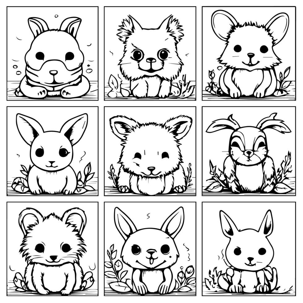 Rabbit line art coloring page collection photo