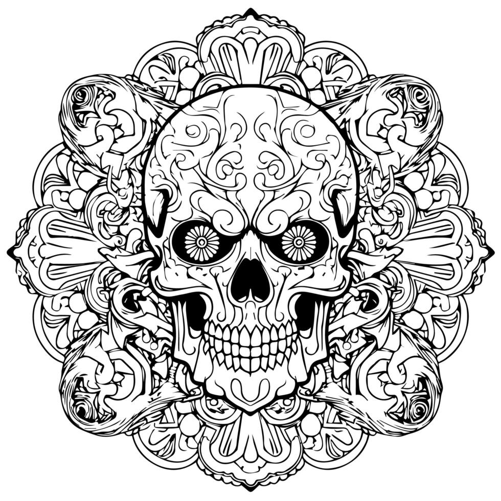 An Angry Skull Head Coloring book page design for adults photo