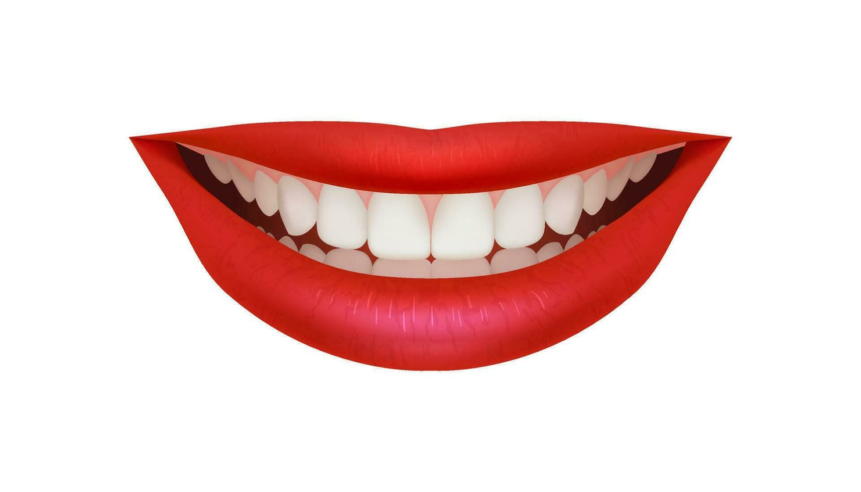 3D illustration of realistic red lips with a bright and beautiful smile. Perfect for cosmetic, fashion, makeup. Realistic white healthy teeth for stomatology. Essence of love, beauty, and makeup. vector