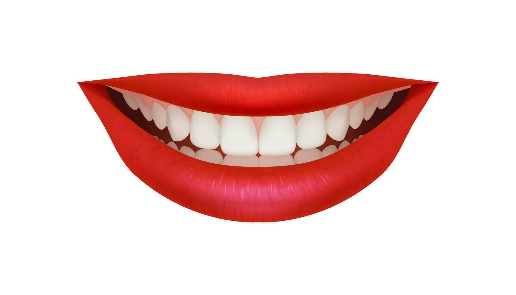 3d ilustración de realista rojo labios con un brillante y hermosa sonrisa. Perfecto para cosmético, moda, constituir. realista blanco sano dientes para estomatología. esencia de amar, belleza, y constituir. vector