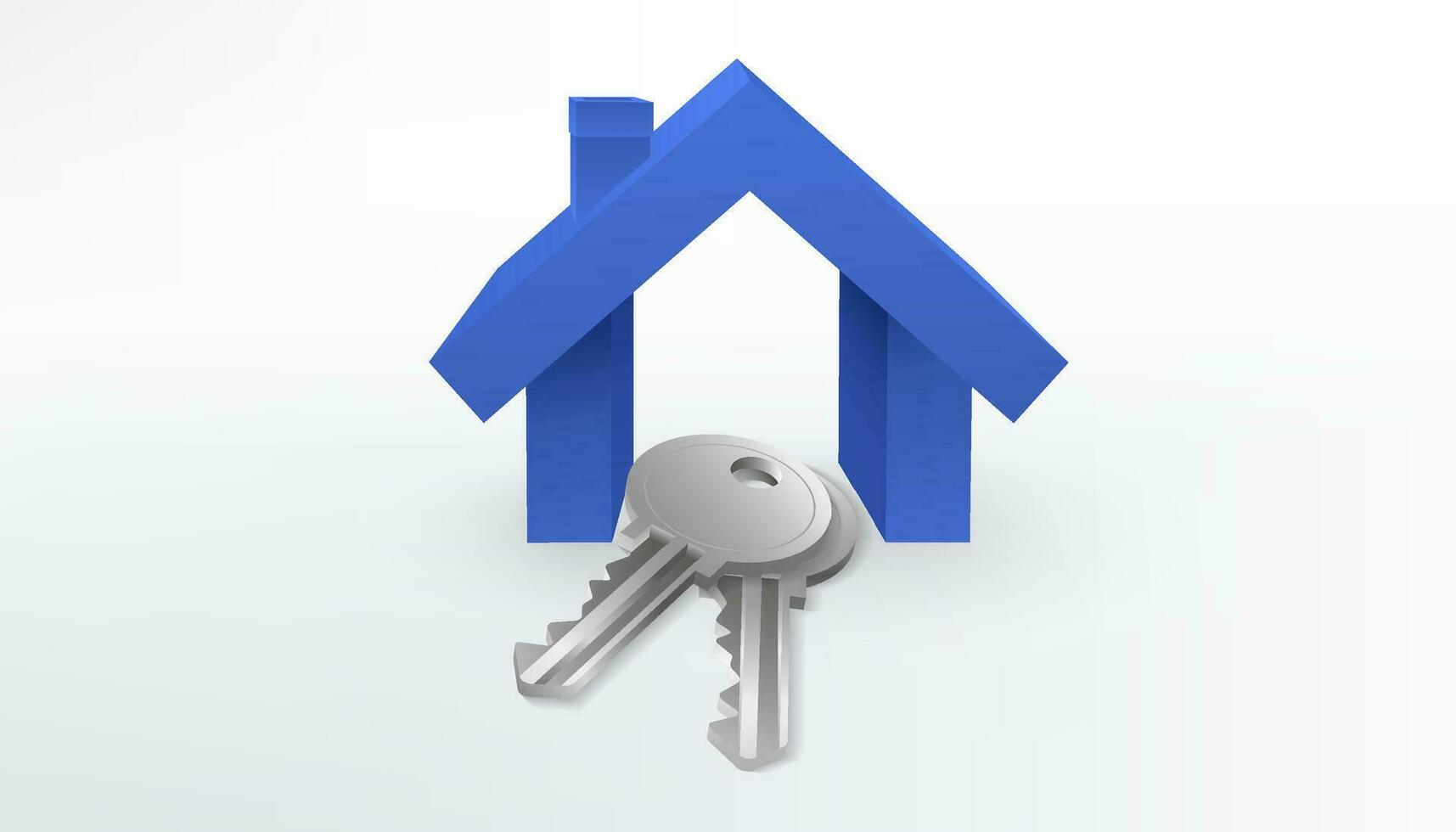 3D illustration of a blue house with realistic silver metal key. Perfect for real estate, property, and housing projects. Includes concepts of security, safety, and success vector